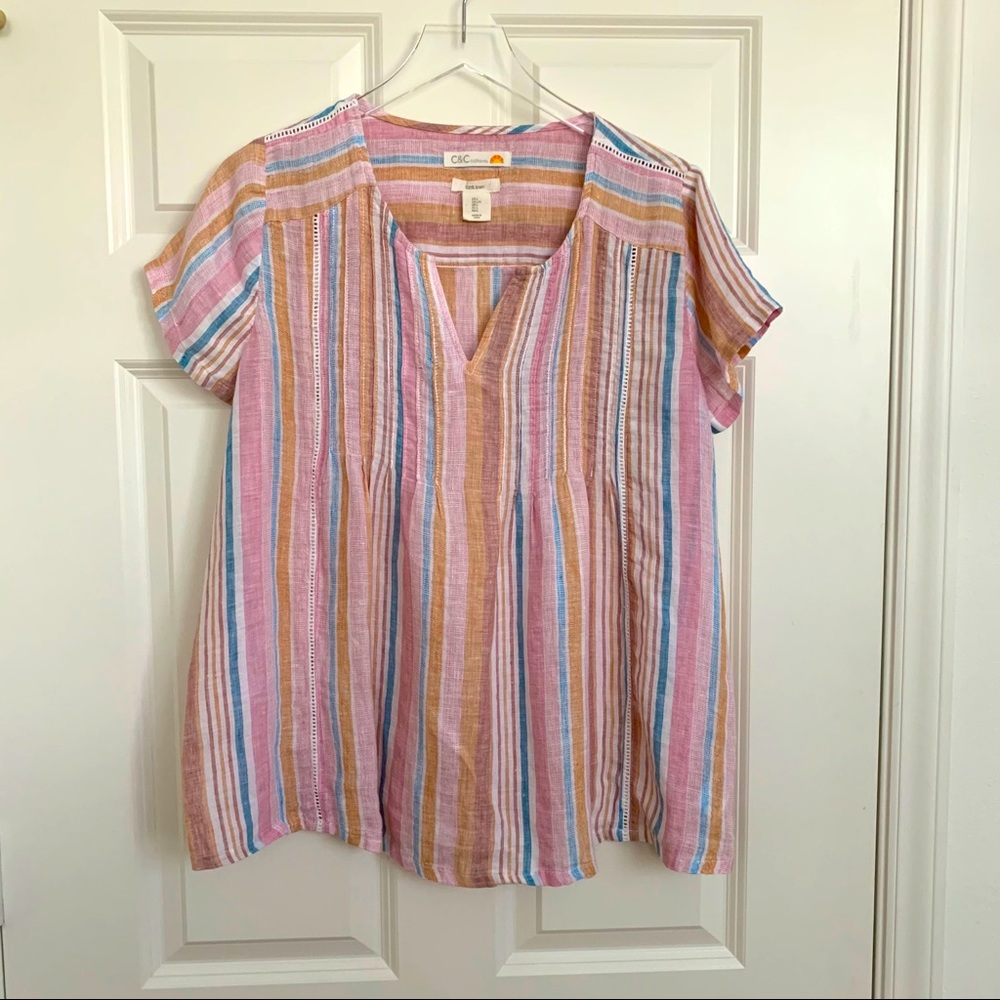 C&C California linen striped beachy top L